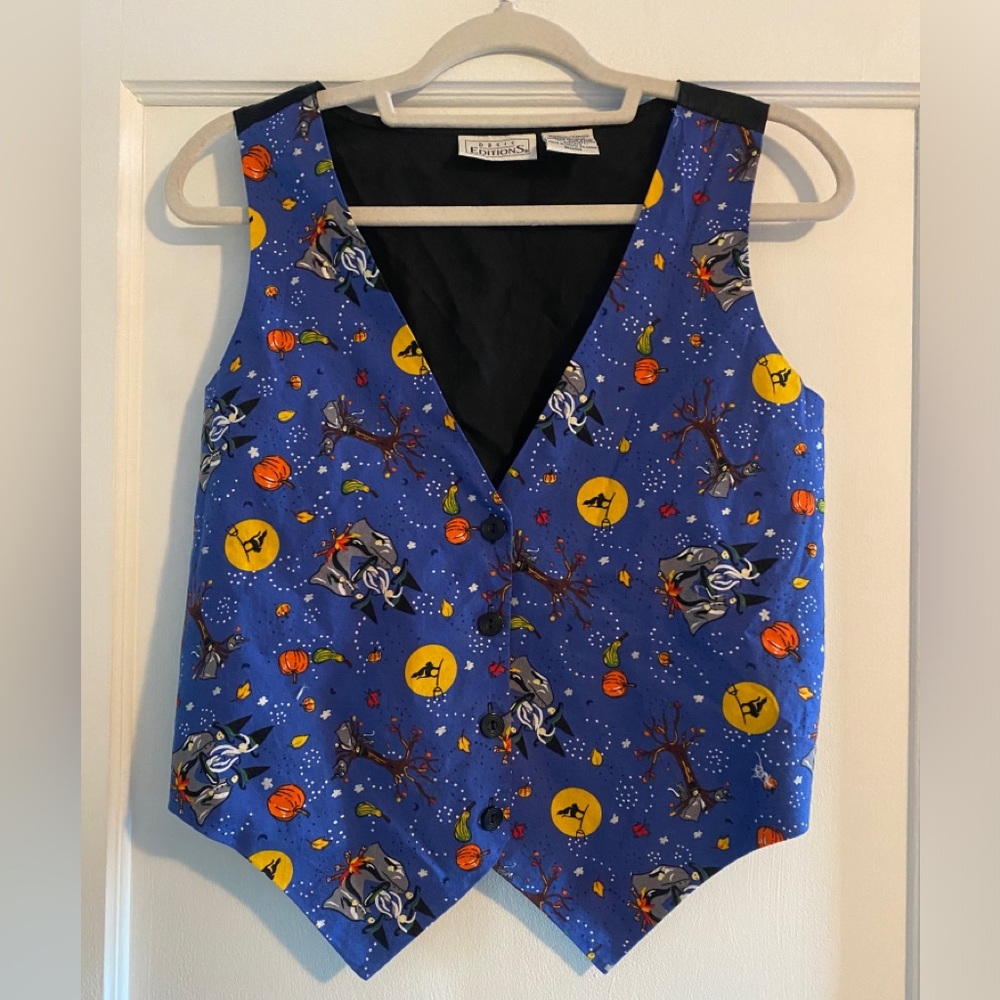 Vintage 90s Basic Editions Halloween Witches Vest Blue Size Small